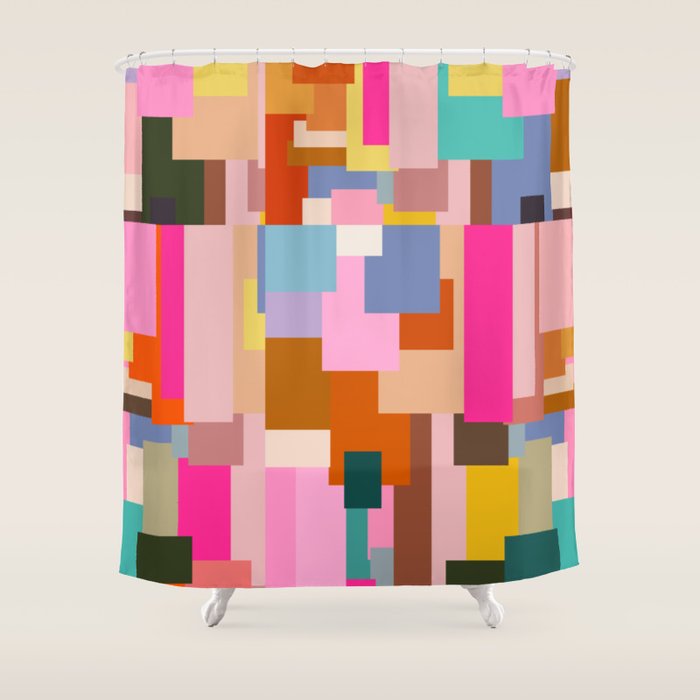 Color Block Print Mid Century Modern Retro Wall Art Geometric Pattern Abstract Shower Curtain