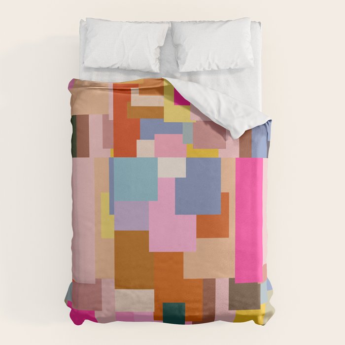 Color Block Print Mid Century Modern Retro Wall Art Geometric Pattern Abstract Duvet Cover Gallery Image 1