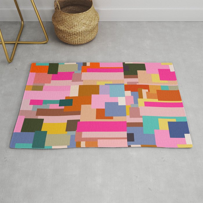 Color Block Print Mid Century Modern Retro Wall Art Geometric Pattern Abstract Rug Gallery Image 1
