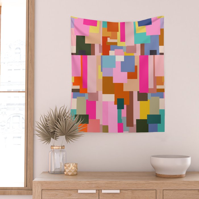 Color Block Print Mid Century Modern Retro Wall Art Geometric Pattern Abstract Wall Tapestry Gallery Image 2