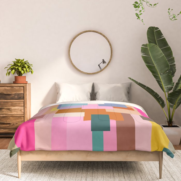 Color Block Print Mid Century Modern Retro Wall Art Geometric Pattern Abstract Comforter Gallery Image 3