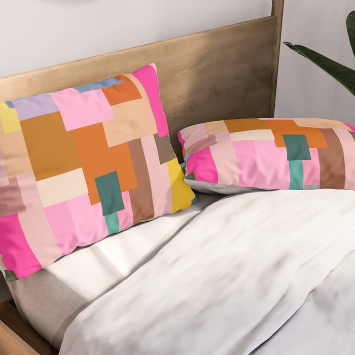 Color Block Print Mid Century Modern Retro Wall Art Geometric Pattern Abstract Pillow Sham Gallery Image 2