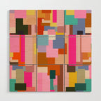 Color Block Print Mid Century Modern Retro Wall Art Geometric Pattern Abstract Wood Wall Art Gallery Image 1