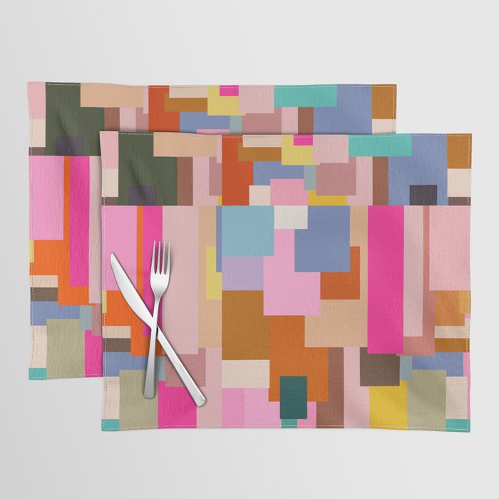 Color Block Print Mid Century Modern Retro Wall Art Geometric Pattern Abstract Placemat Gallery Image 1