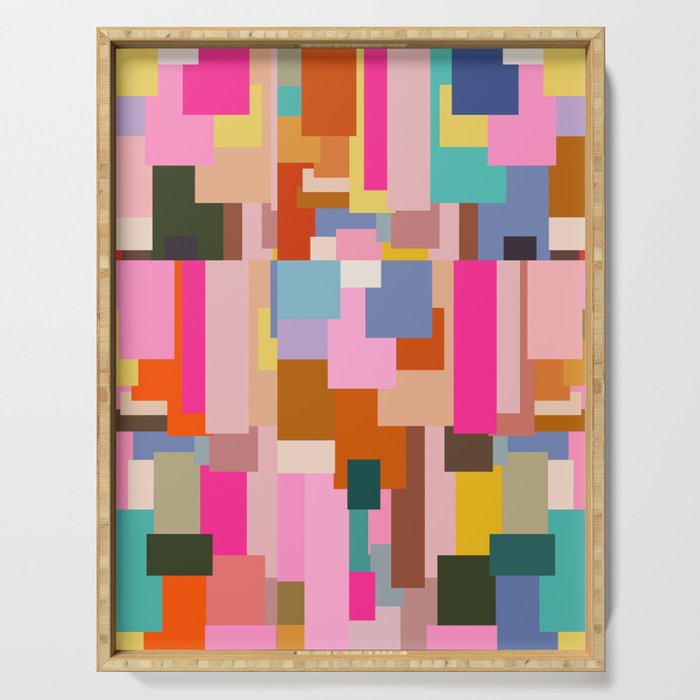 Color Block Print Mid Century Modern Retro Wall Art Geometric Pattern Abstract Serving Tray Gallery Image 1