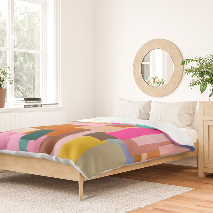Color Block Print Mid Century Modern Retro Wall Art Geometric Pattern Abstract Duvet Cover Gallery Image 2