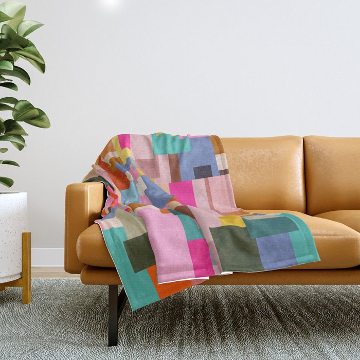 Color Block Print Mid Century Modern Retro Wall Art Geometric Pattern Abstract Throw Blanket Gallery Image 1