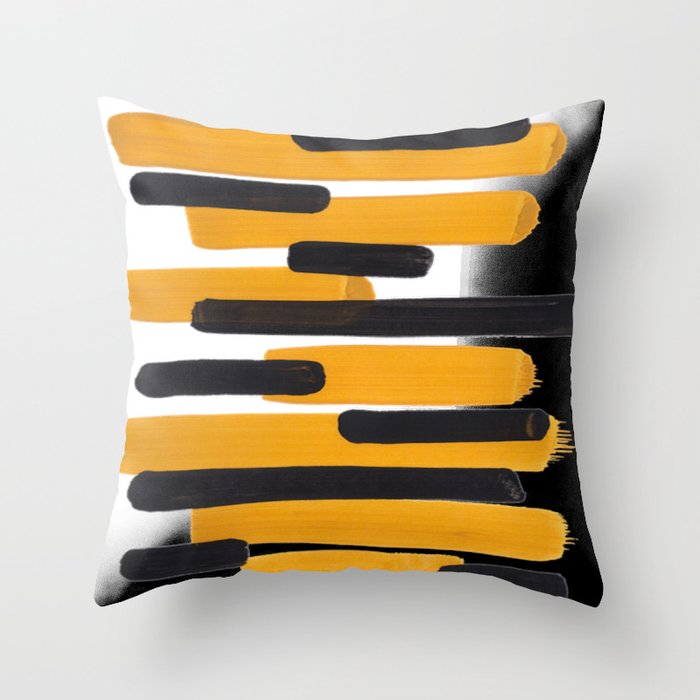 Mid Century Abstract Black & Yellow Fun Pattern Mustard Striped Primitive Stripes Throw Pillow Gallery Image 6