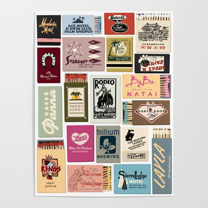 Vintage Matchbook Collage Art Print Poster Gallery Image 1