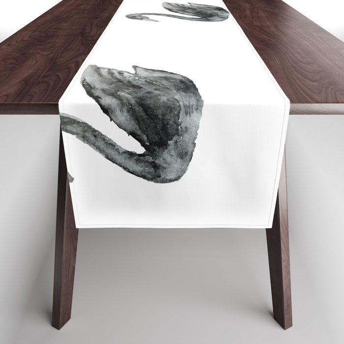 Elegant black white hand painted watercolor swan Table Runner Gallery Image 1