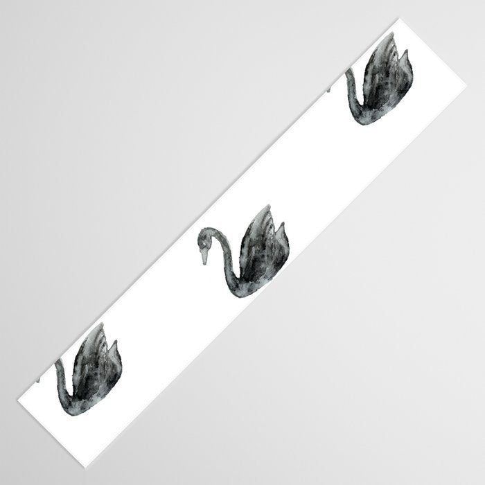 Elegant black white hand painted watercolor swan Table Runner Gallery Image 3