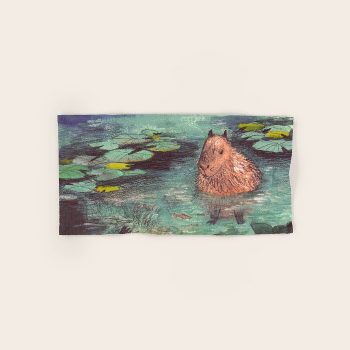 Capybara in the pond Bath Towel Gallery Image 1
