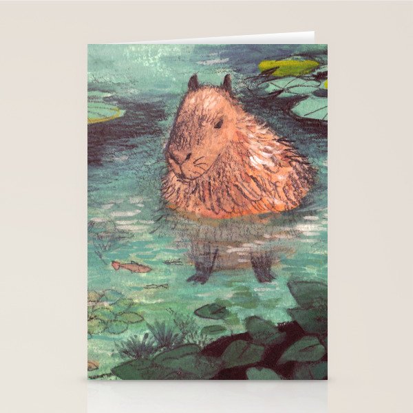 Capybara in the pond Stationery Card Gallery Image 1