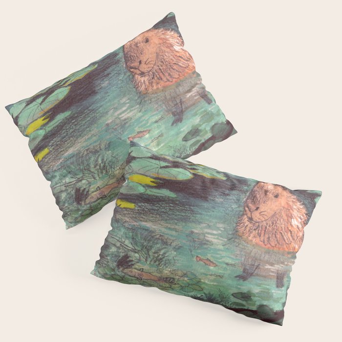 Capybara in the pond Pillow Sham Gallery Image 3