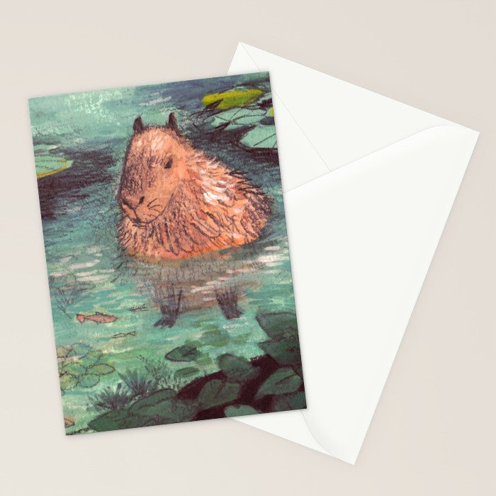 Capybara in the pond Stationery Card Gallery Image 2