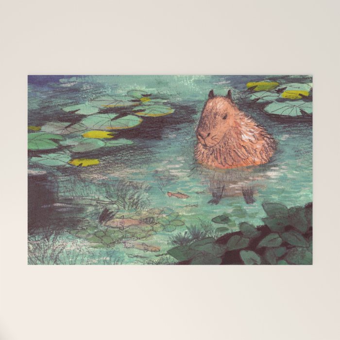 Capybara in the pond Welcome Mat Gallery Image 1