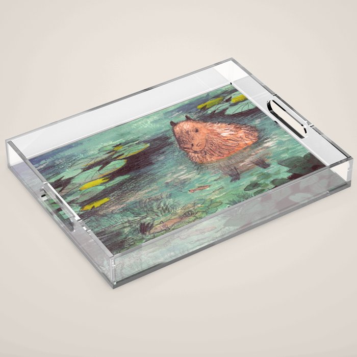 Capybara in the pond Acrylic Tray Gallery Image 1