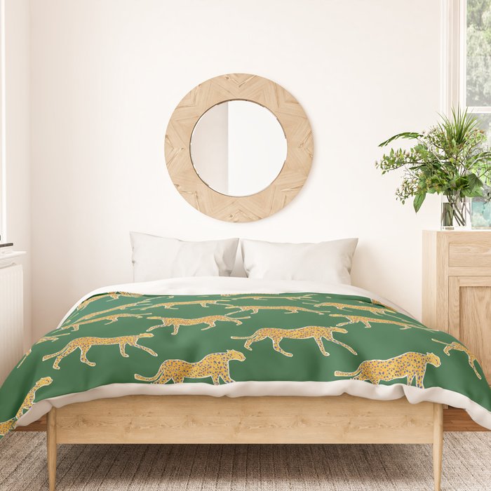 Tropical Animal Print Green Cheetah Illustration Duvet Cover Gallery Image 3