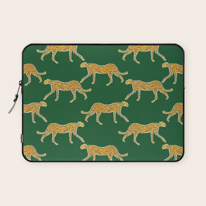 Tropical Animal Print Green Cheetah Illustration Laptop Sleeve Gallery Image 1