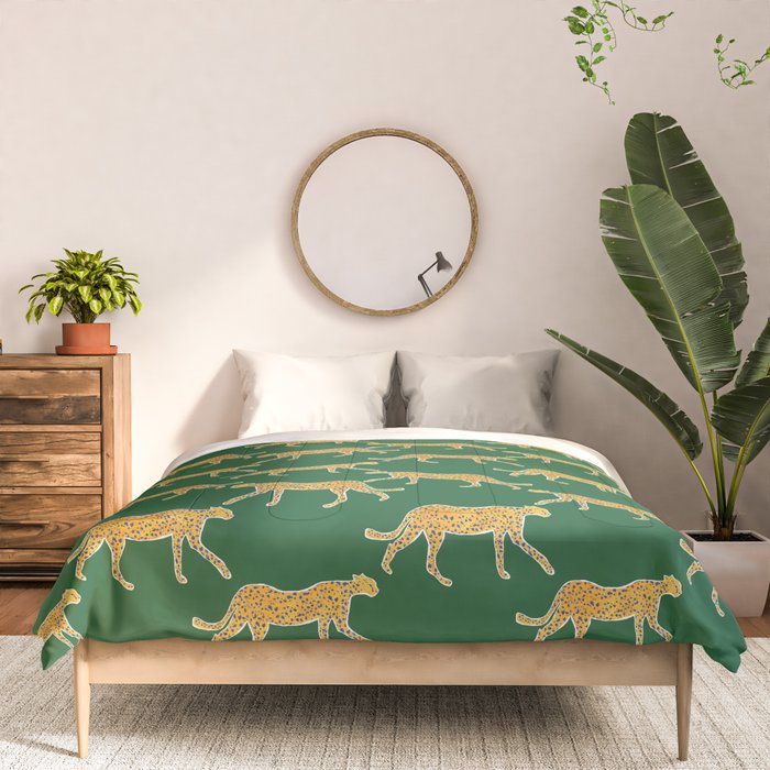 Tropical Animal Print Green Cheetah Illustration Comforter Gallery Image 3