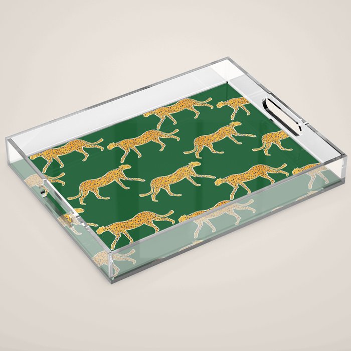 Tropical Animal Print Green Cheetah Illustration Acrylic Tray Gallery Image 1
