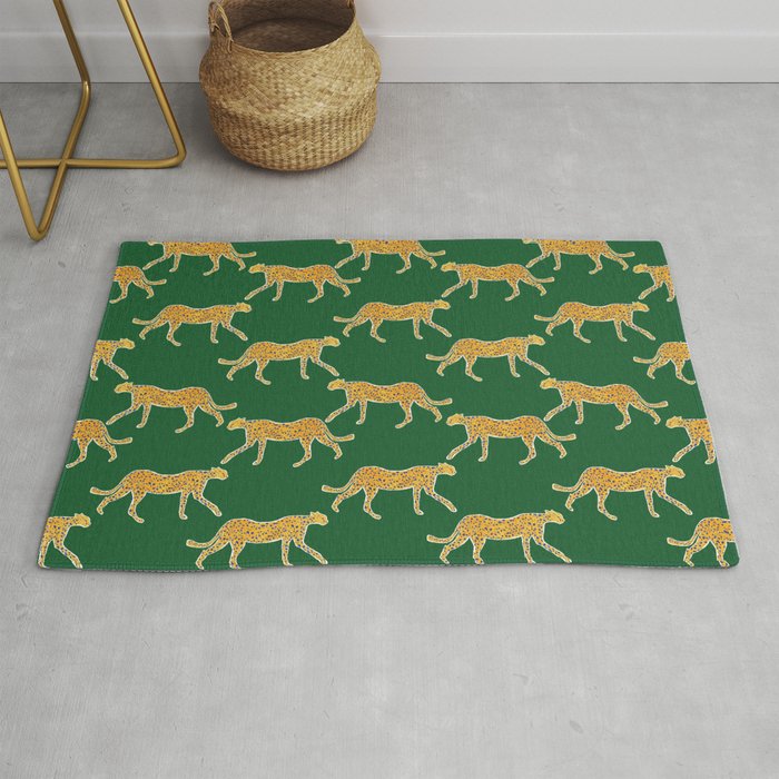 Tropical Animal Print Green Cheetah Illustration Rug Gallery Image 1