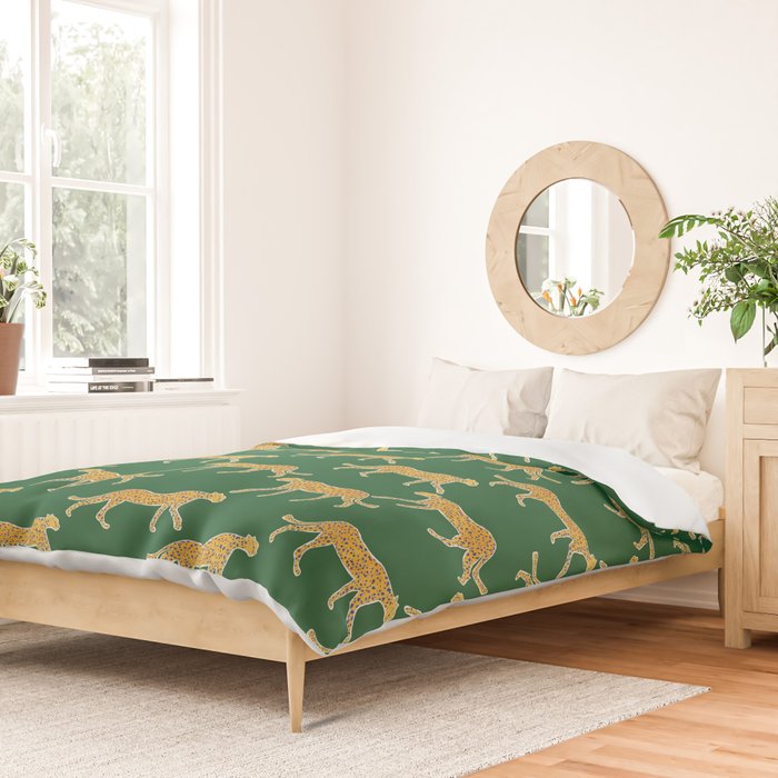 Tropical Animal Print Green Cheetah Illustration Duvet Cover Gallery Image 2