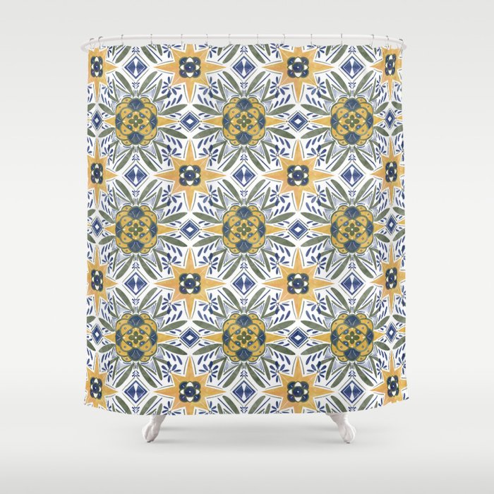 Modern fantasy tiles S Shower Curtain Gallery Image 1