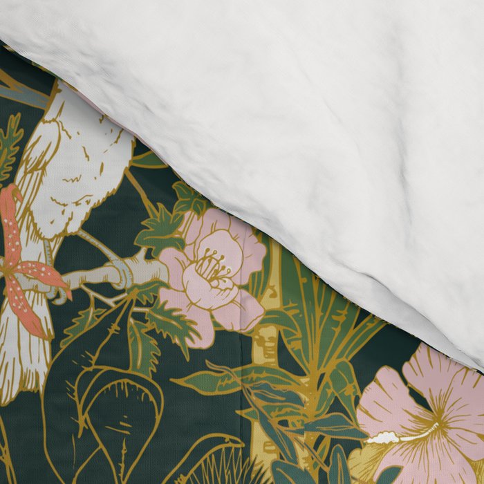 Drawing of exotic birds in the dark jungle Comforter Gallery Image 4