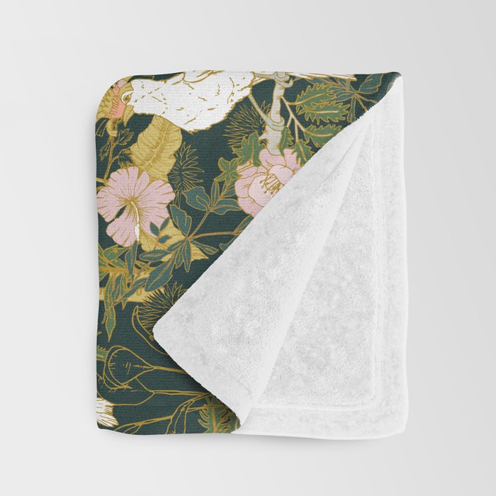 Drawing of exotic birds in the dark jungle Throw Blanket Gallery Image 3