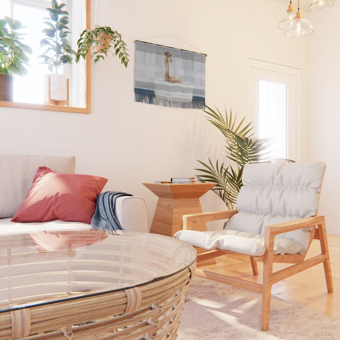 Baby Giraffe in a Bathtub Blue BG, Giraffe Taking a Bath, Bathtub Animal Art Print By Synplus Wall Hanging Gallery Image 2