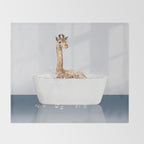 Baby Giraffe in a Bathtub Blue BG, Giraffe Taking a Bath, Bathtub Animal Art Print By Synplus Throw Blanket Gallery Image 2