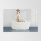 Baby Giraffe in a Bathtub Blue BG, Giraffe Taking a Bath, Bathtub Animal Art Print By Synplus Rug Gallery Image 2