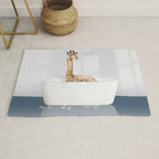 Baby Giraffe in a Bathtub Blue BG, Giraffe Taking a Bath, Bathtub Animal Art Print By Synplus Rug Gallery Image 1