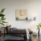 Baby Giraffe in a Bathtub Blue BG, Giraffe Taking a Bath, Bathtub Animal Art Print By Synplus Wood Wall Art Gallery Image 2