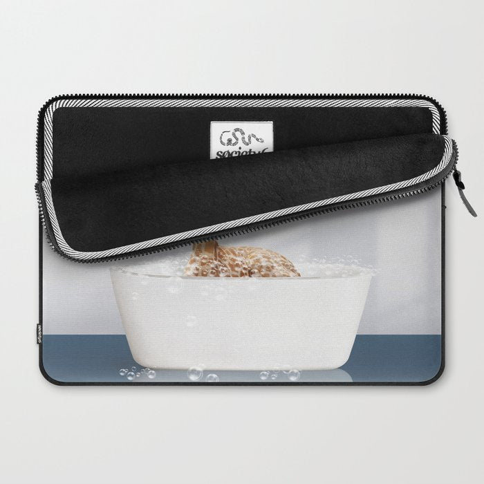 Baby Giraffe in a Bathtub Blue BG, Giraffe Taking a Bath, Bathtub Animal Art Print By Synplus Laptop Sleeve Gallery Image 2