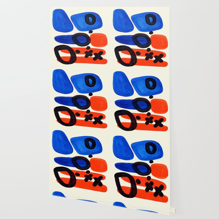 Blue Orange Fun Colorful Mid Century Modern Abstract Painting Shapes Pattern Wallpaper Gallery Image 2