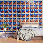 Blue Orange Fun Colorful Mid Century Modern Abstract Painting Shapes Pattern Wallpaper Gallery Image 3