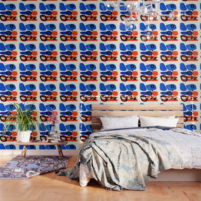 Blue Orange Fun Colorful Mid Century Modern Abstract Painting Shapes Pattern Wallpaper Gallery Image 3