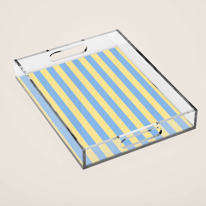 Bold Vertical Stripes Pattern - butter yellow and blue Acrylic Tray Gallery Image 1