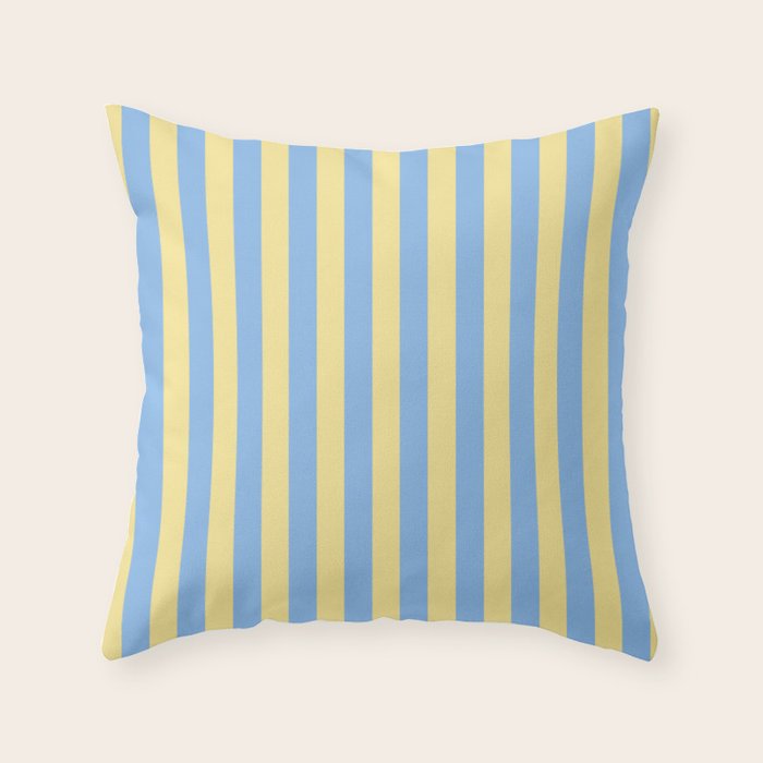 Bold Vertical Stripes Pattern - butter yellow and blue Throw Pillow Gallery Image 1