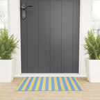 Bold Vertical Stripes Pattern - butter yellow and blue Welcome Mat Gallery Image 3