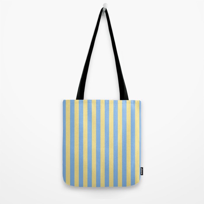 Bold Vertical Stripes Pattern - butter yellow and blue Tote Bag Gallery Image 2