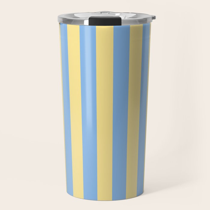 Bold Vertical Stripes Pattern - butter yellow and blue Travel Mug Gallery Image 1