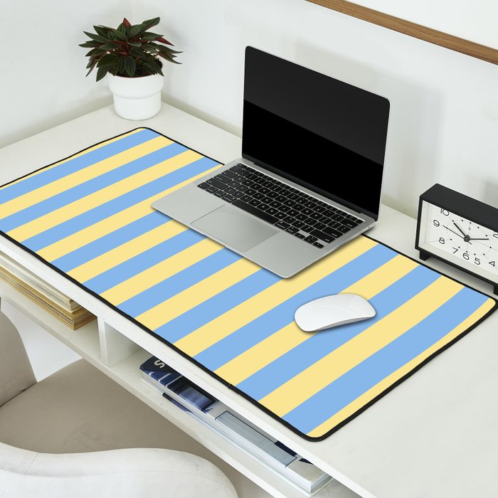 Bold Vertical Stripes Pattern - butter yellow and blue Desk Mat Gallery Image 2