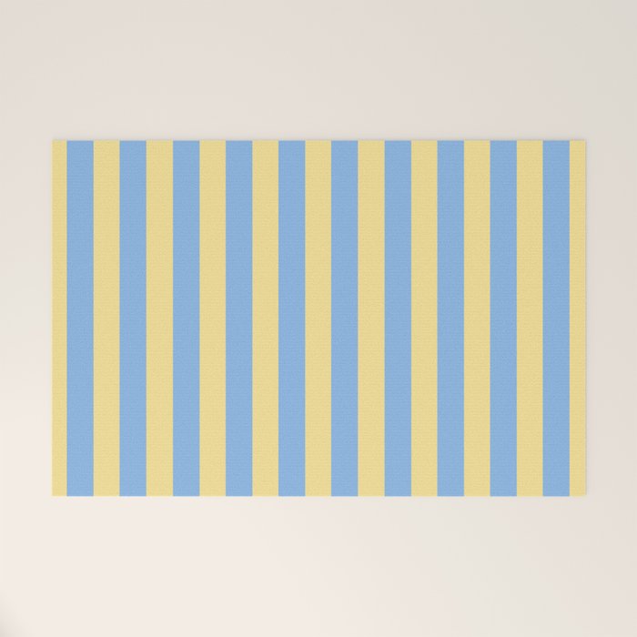 Bold Vertical Stripes Pattern - butter yellow and blue Welcome Mat Gallery Image 1