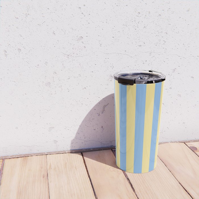 Bold Vertical Stripes Pattern - butter yellow and blue Travel Mug Gallery Image 4