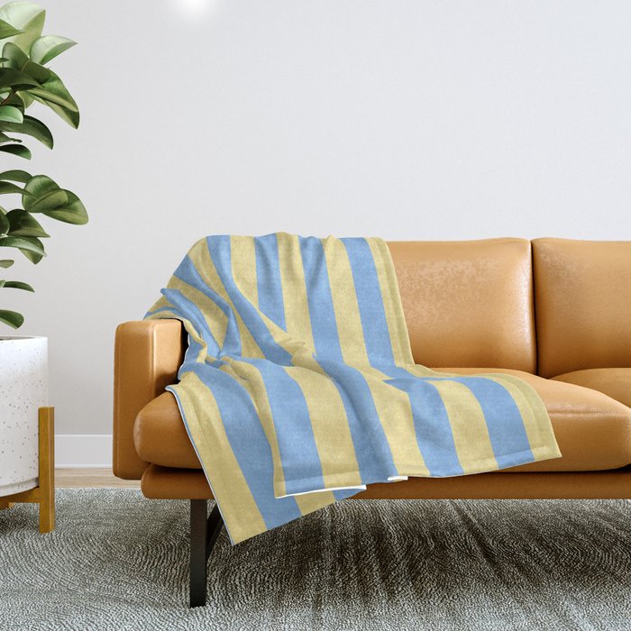 Bold Vertical Stripes Pattern - butter yellow and blue Throw Blanket Gallery Image 1