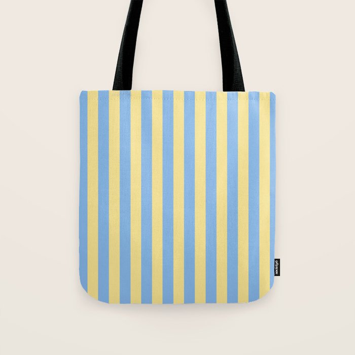 Bold Vertical Stripes Pattern - butter yellow and blue Tote Bag Gallery Image 1