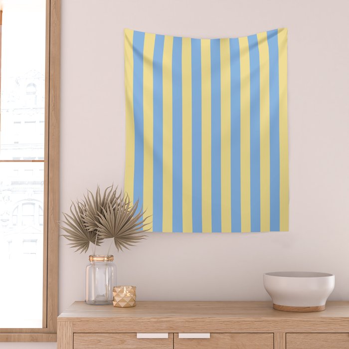 Bold Vertical Stripes Pattern - butter yellow and blue Wall Tapestry Gallery Image 2